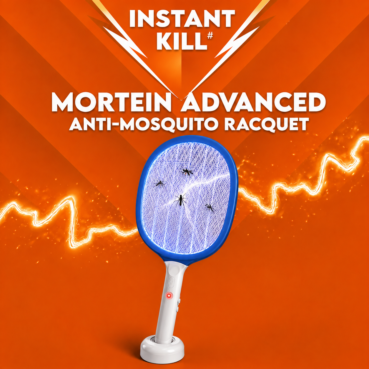 2-in-1 USB Rechargeable Mosquito Bat with UV Light, Electric Bug Zapper Racket, Base Stand & Lithium Battery