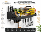 LYFLYDECORE™ Premium Wall Mounted Kitchen Organizer Rack | Multifunctional Spice Rack with Knife Holder, Utensil Hooks & Towel Ba